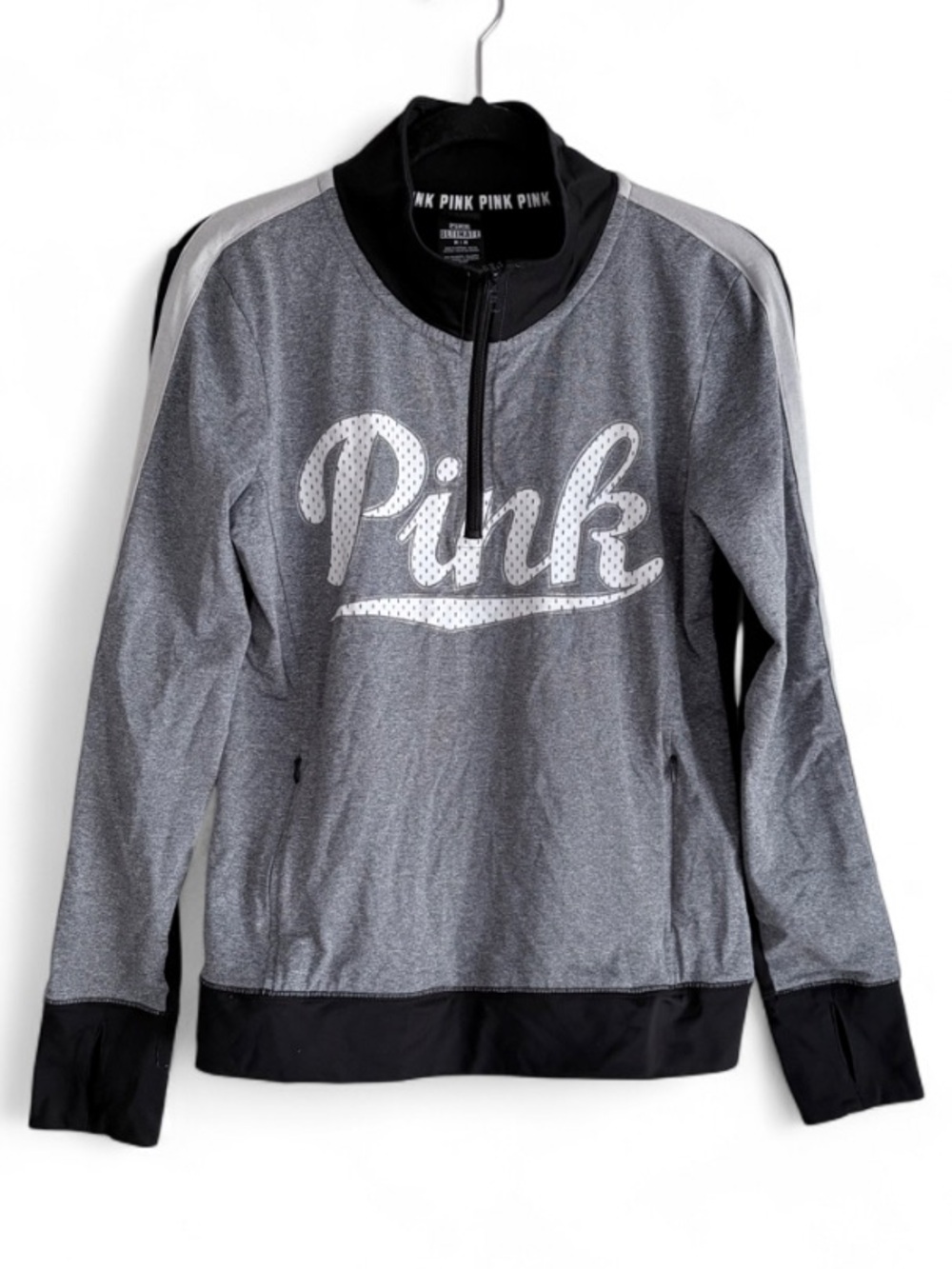 PINK Victoria's Secret Heather Gray Black Quarter Zip Shirt Size M